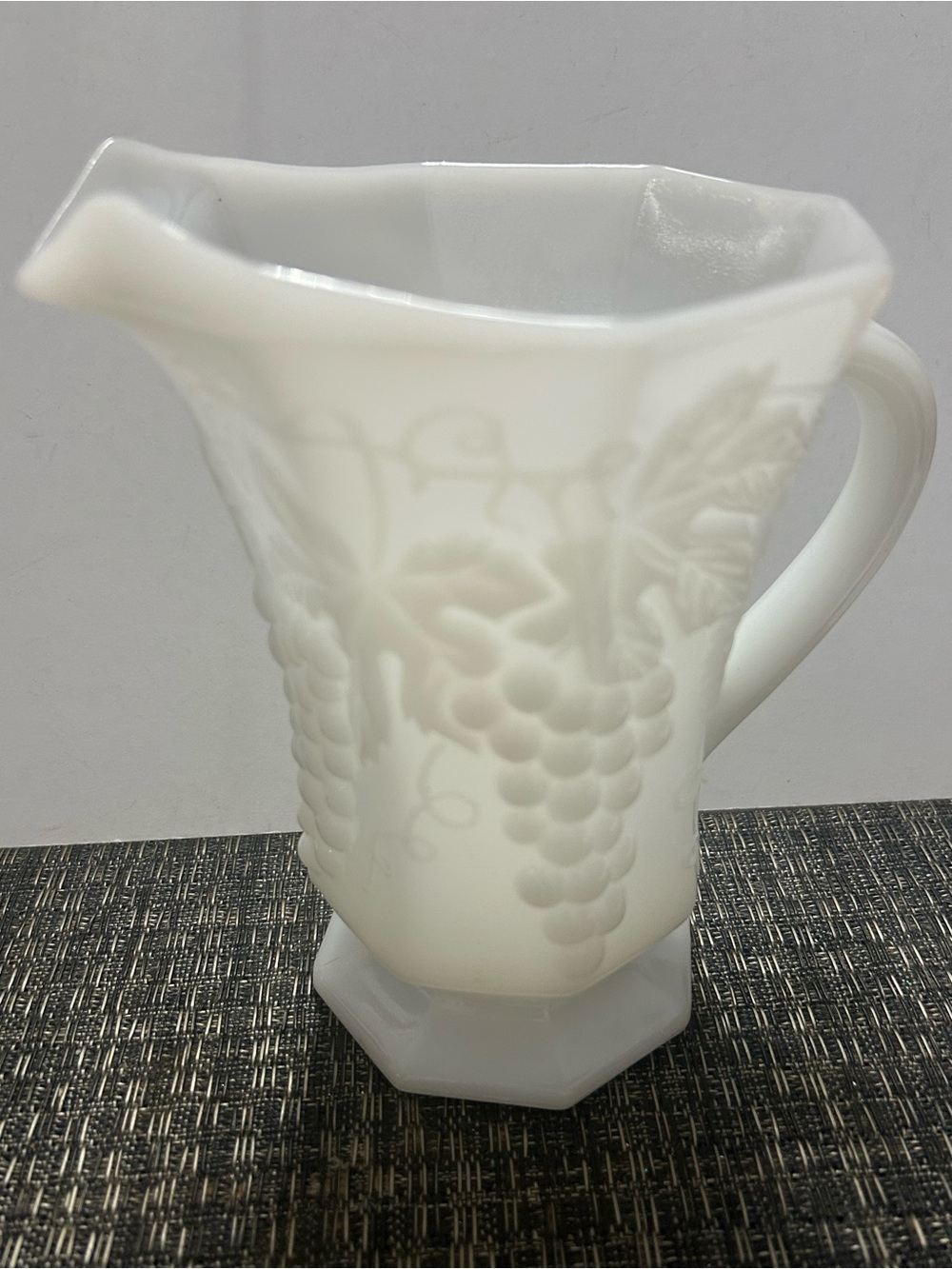 Vintage Anchor Hocking White Milk Glass Pitcher Grape Pattern